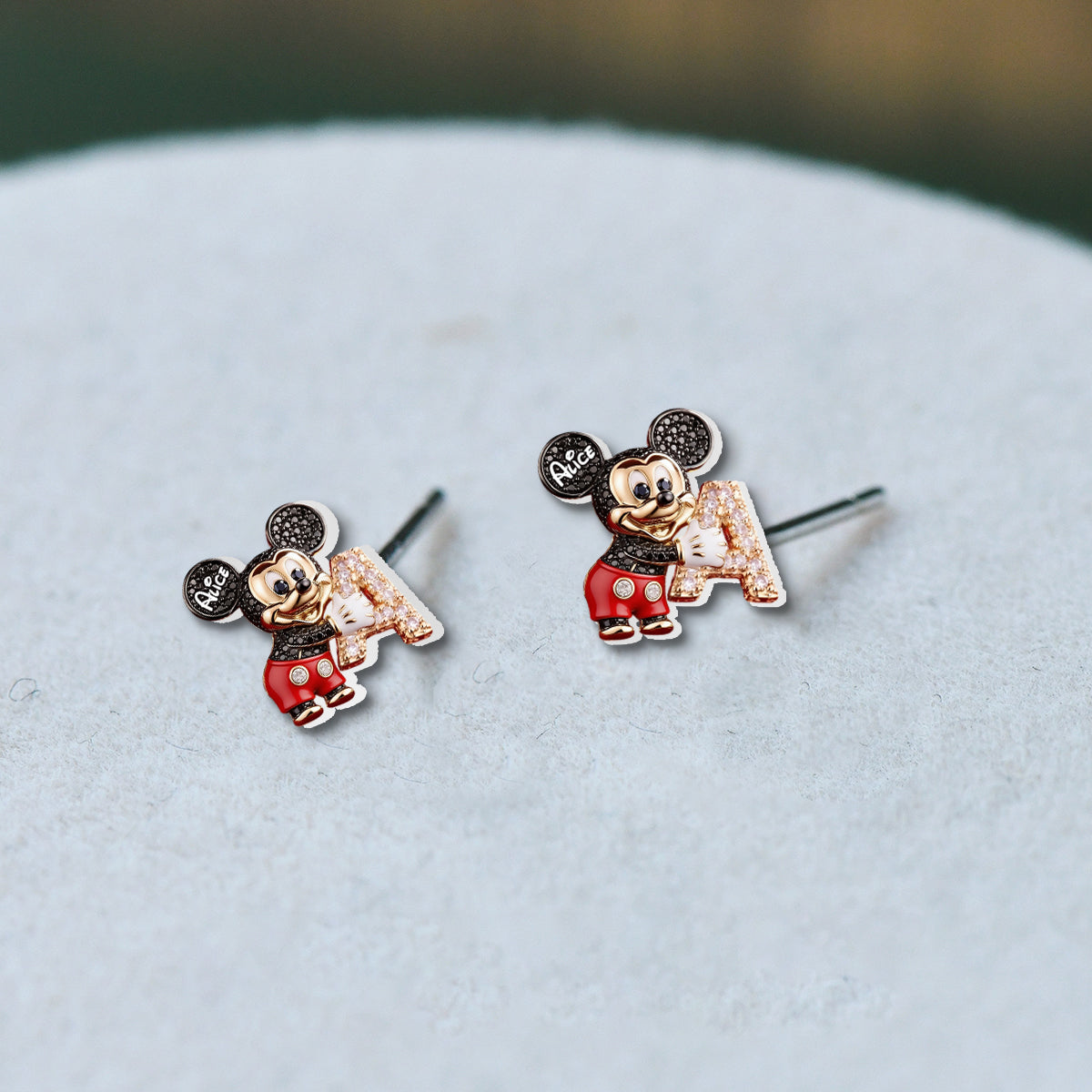 Cute Cartoon With Letter - Personalized Mouse Stud Earrings