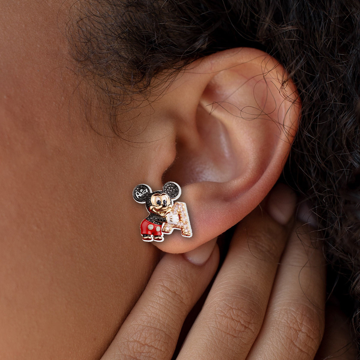 Cute Cartoon With Letter - Personalized Mouse Stud Earrings