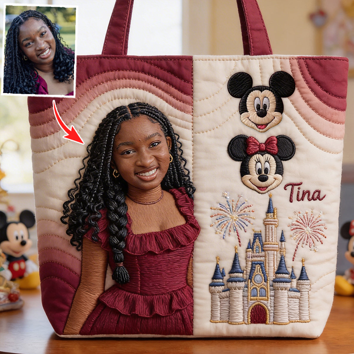 Custom Any Photo Magical Mouse Ears - Personalized Dream Trip Quilted Tote Bag