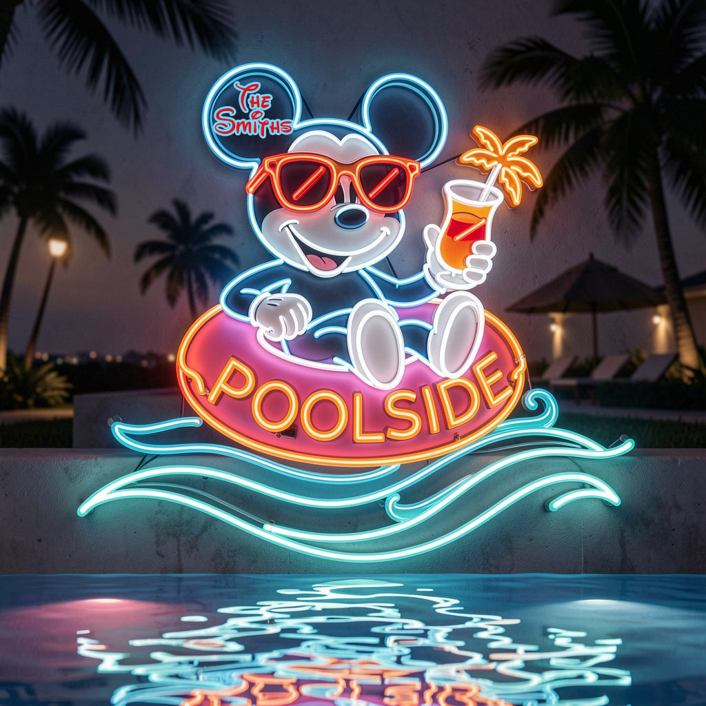 Welcome To Our Poolside - Personalized Mouse Neon LED Light Sign