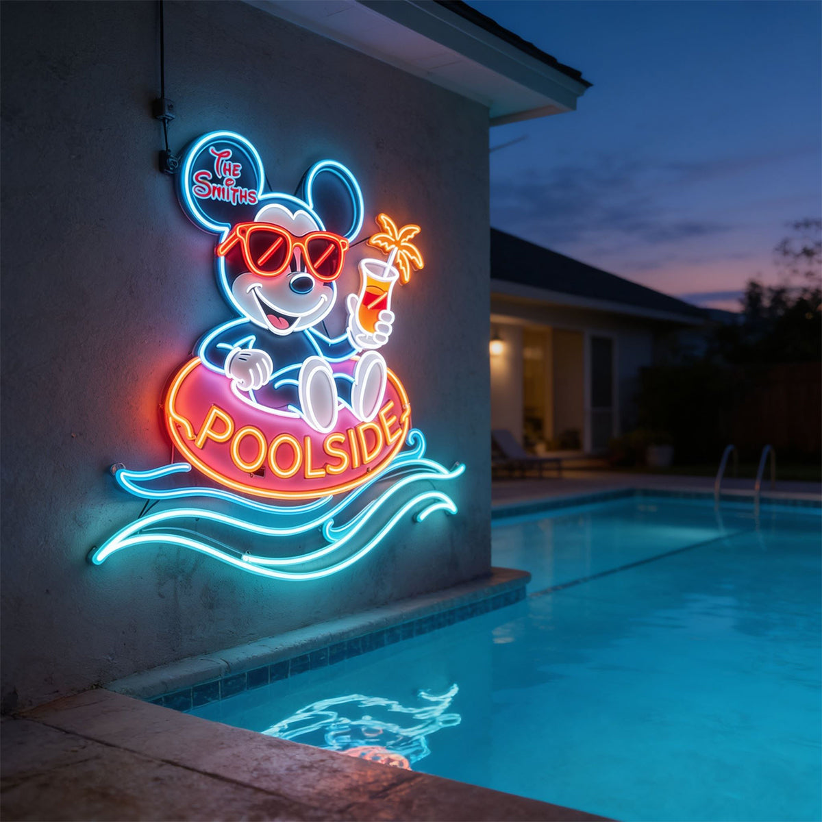 Welcome To Our Poolside - Personalized Mouse Neon LED Light Sign