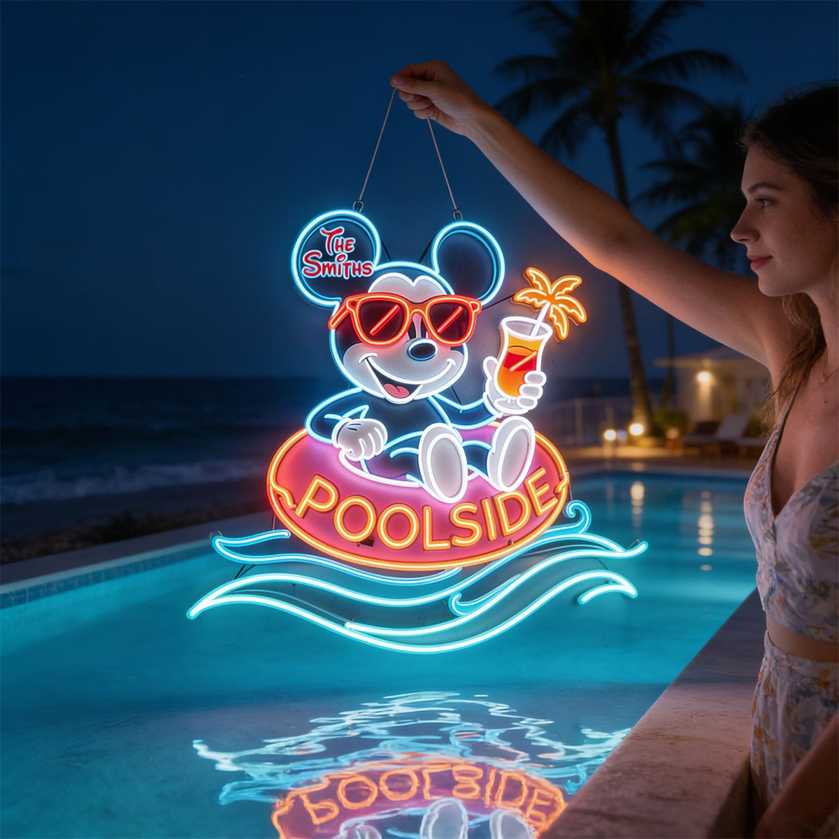 Welcome To Our Poolside - Personalized Mouse Neon LED Light Sign