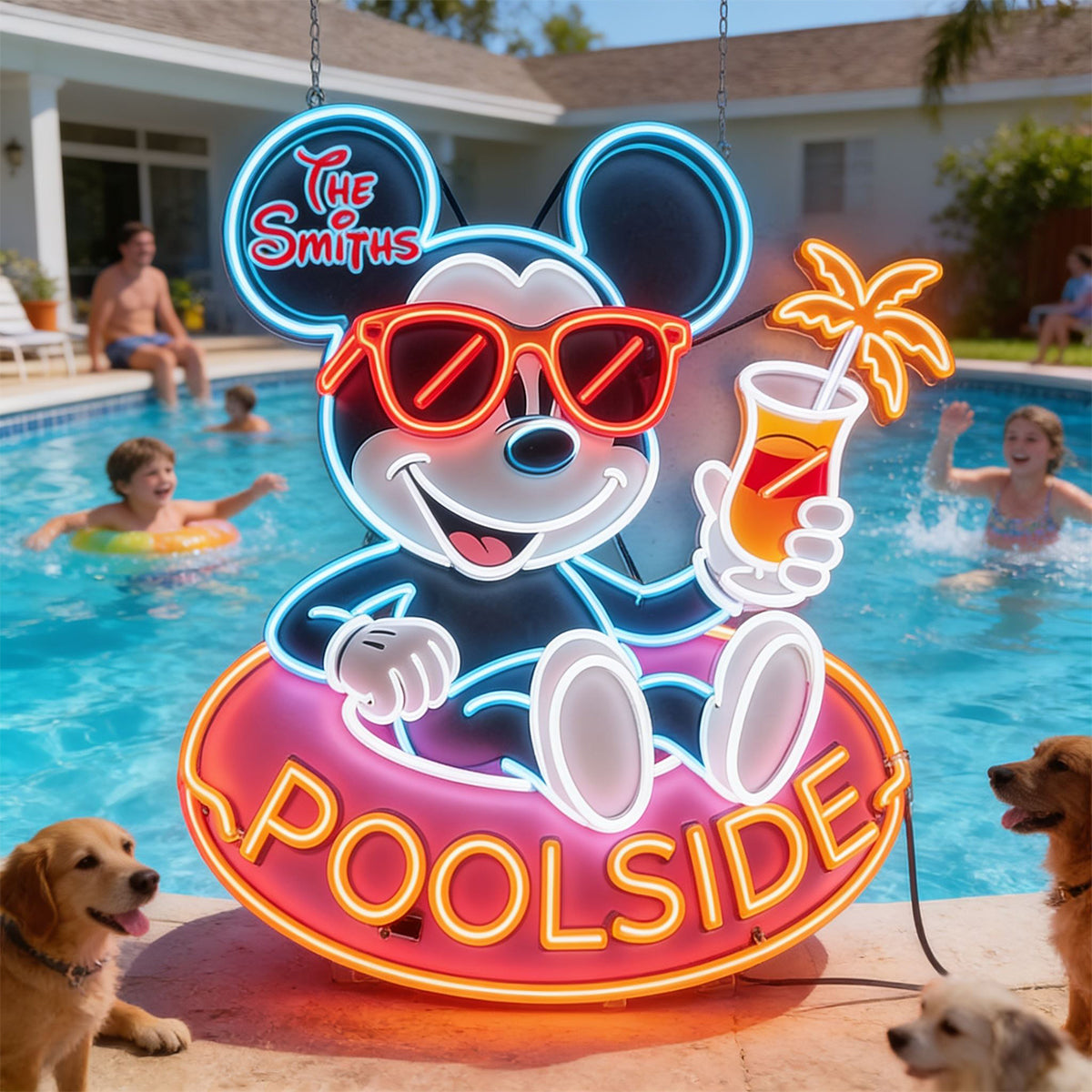 Welcome To Our Poolside - Personalized Mouse Neon LED Light Sign