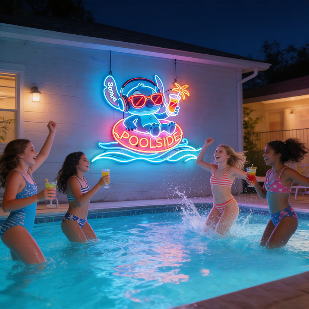 Blue Monster Summer Poolside Sign - Personalized Ohana Neon LED Light Sign
