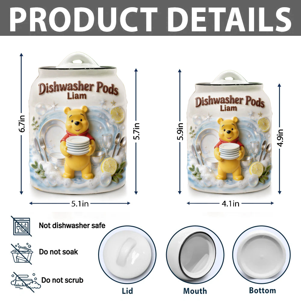 Dishwasher Pods - Personalized Yellow Bear Dishwasher Pod Container