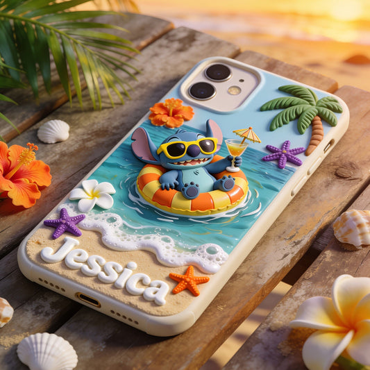 Ohana Tropical Beach - Personalized Ohana 3D Embossed Leather Phone Case
