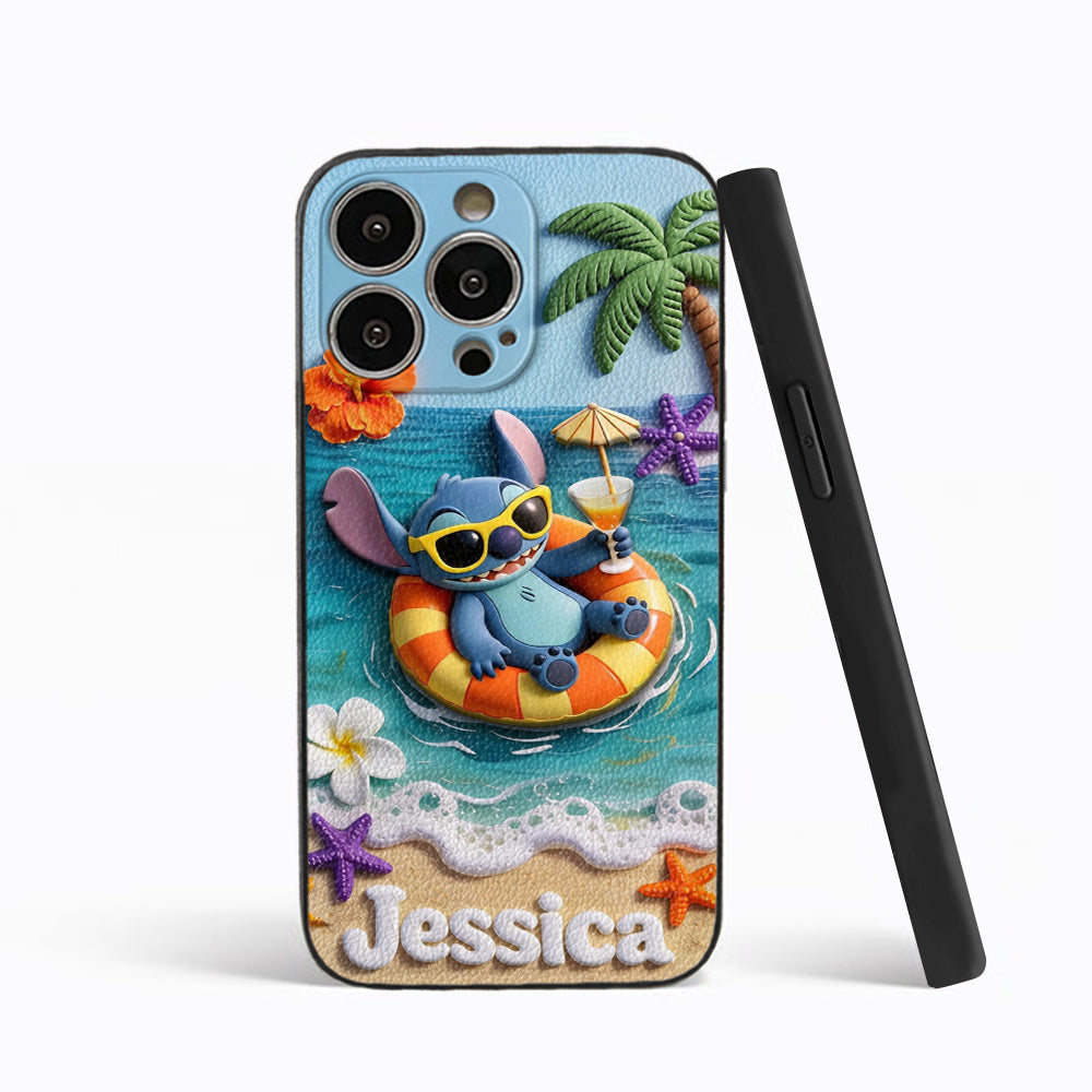Ohana Tropical Beach - Personalized Ohana 3D Embossed Leather Phone Case