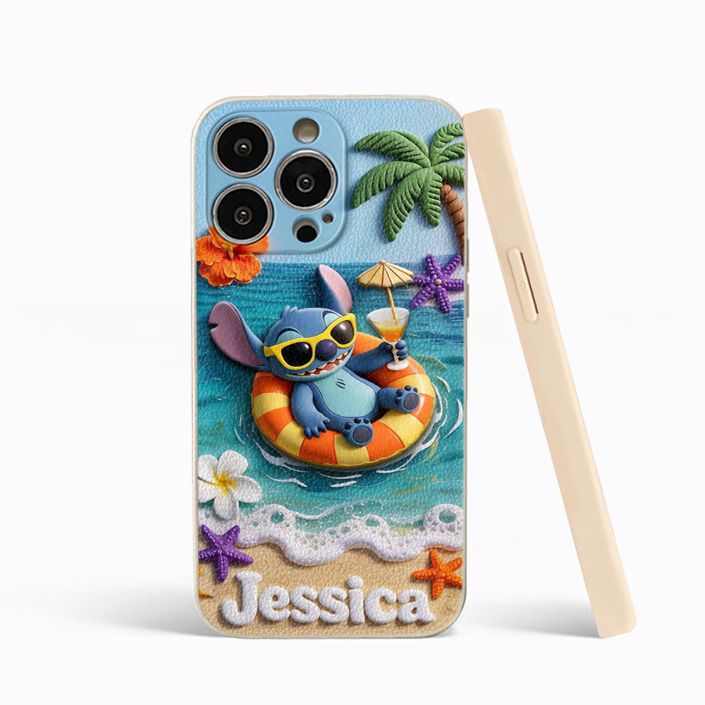 Ohana Tropical Beach - Personalized Ohana 3D Embossed Leather Phone Case