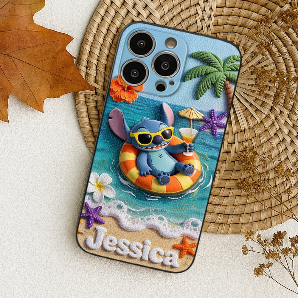 Ohana Tropical Beach - Personalized Ohana 3D Embossed Leather Phone Case