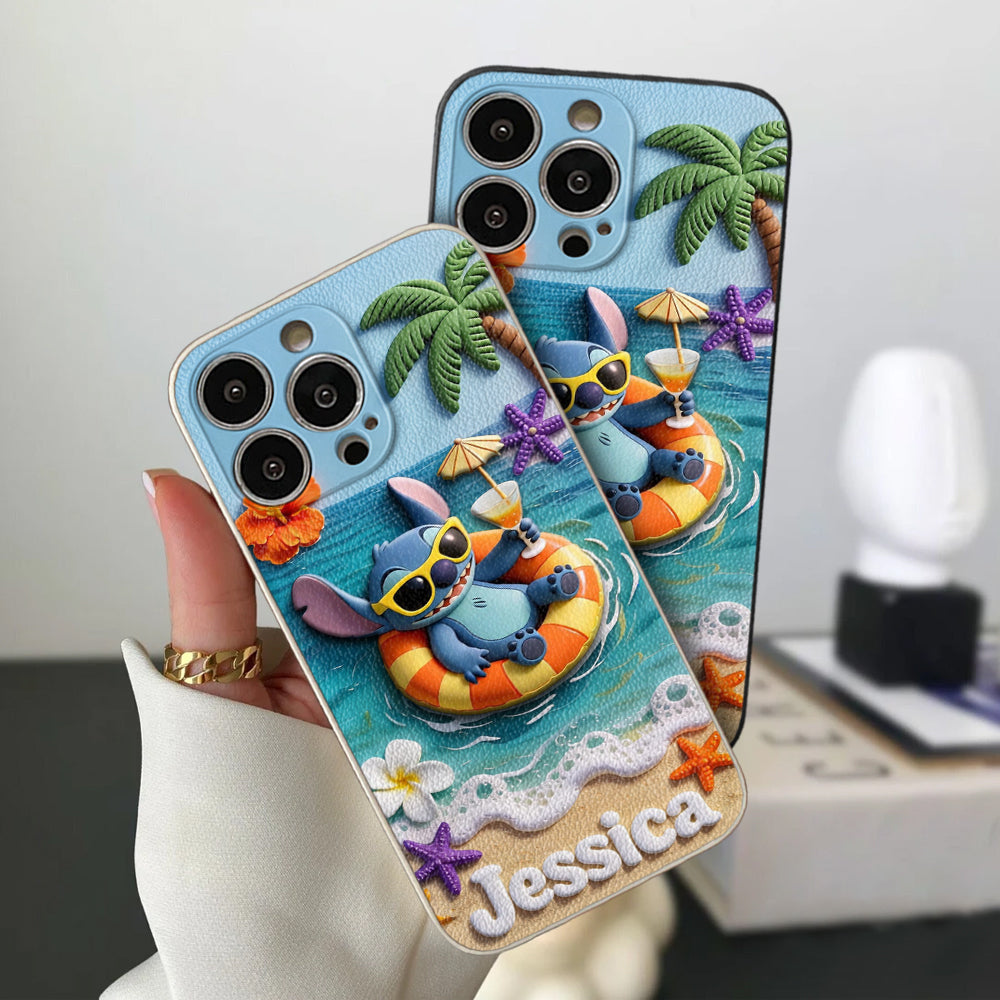 Ohana Tropical Beach - Personalized Ohana 3D Embossed Leather Phone Case