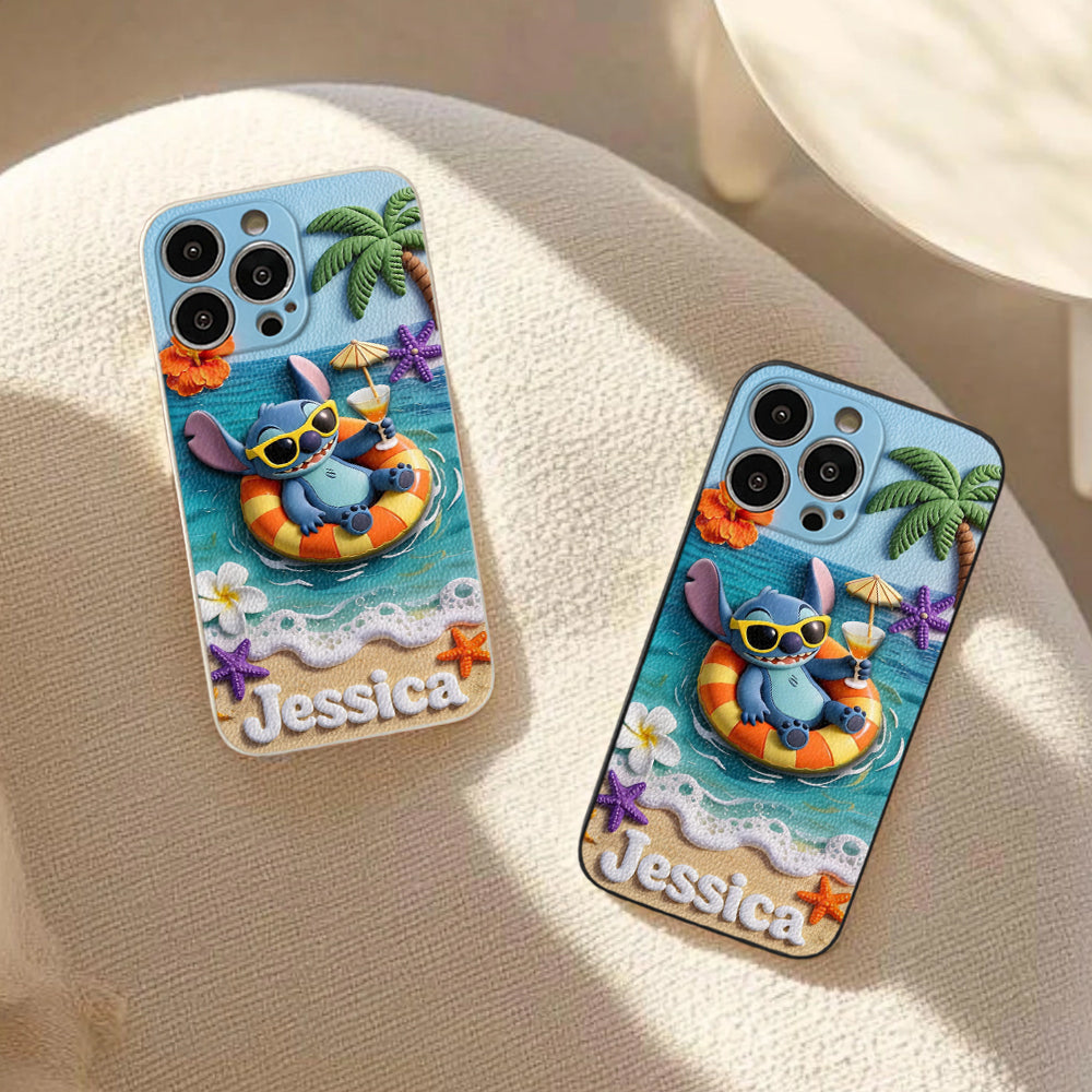 Ohana Tropical Beach - Personalized Ohana 3D Embossed Leather Phone Case