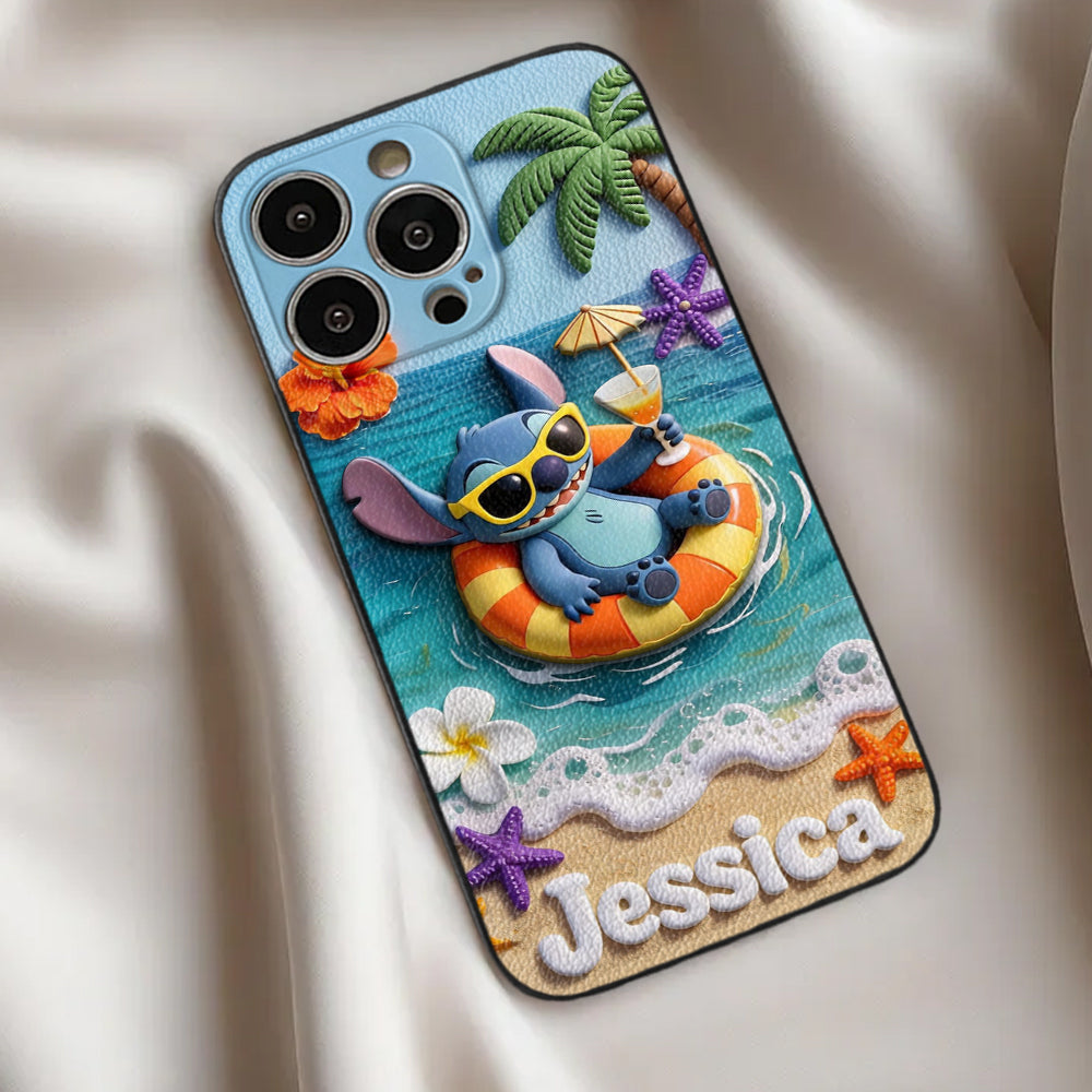 Ohana Tropical Beach - Personalized Ohana 3D Embossed Leather Phone Case