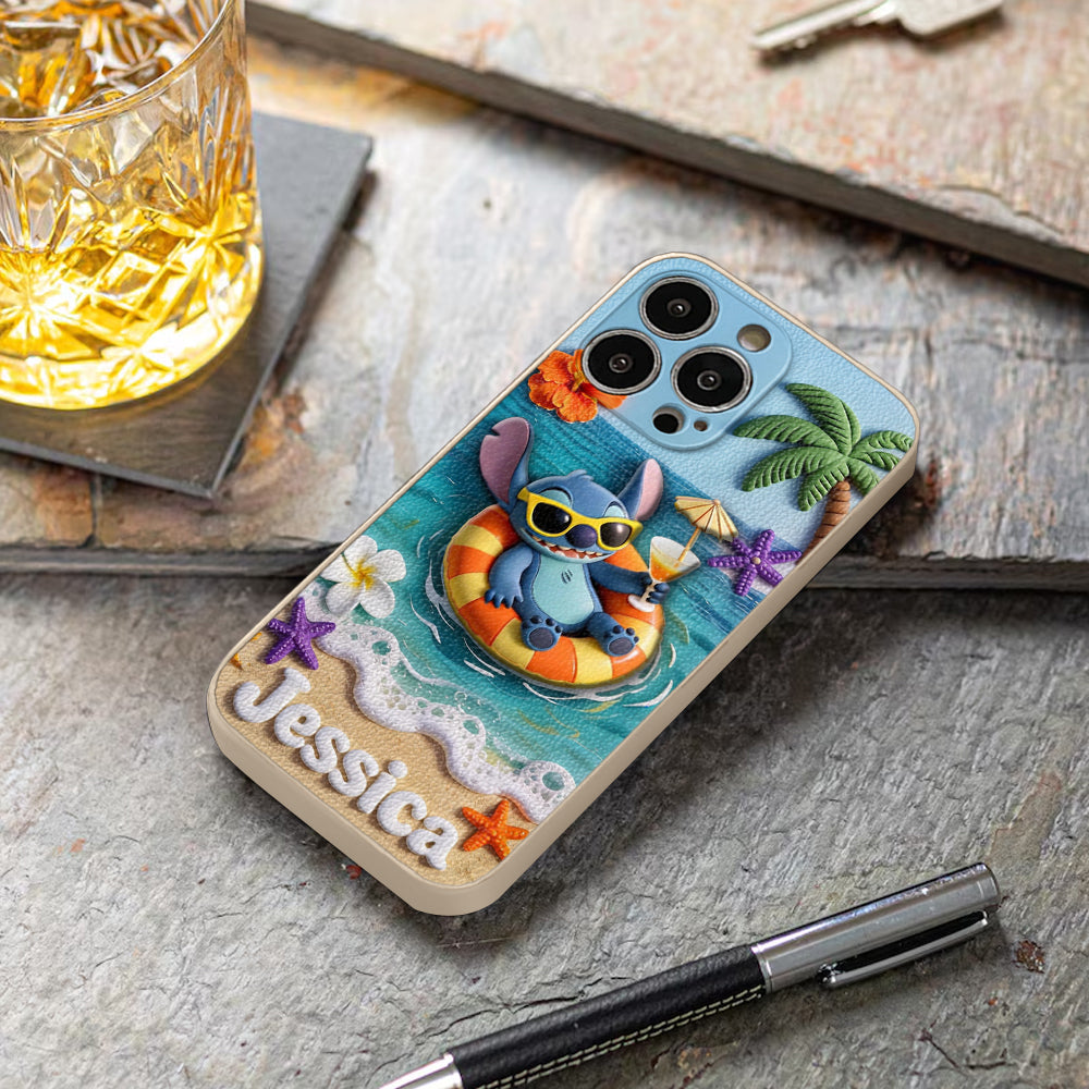 Ohana Tropical Beach - Personalized Ohana 3D Embossed Leather Phone Case