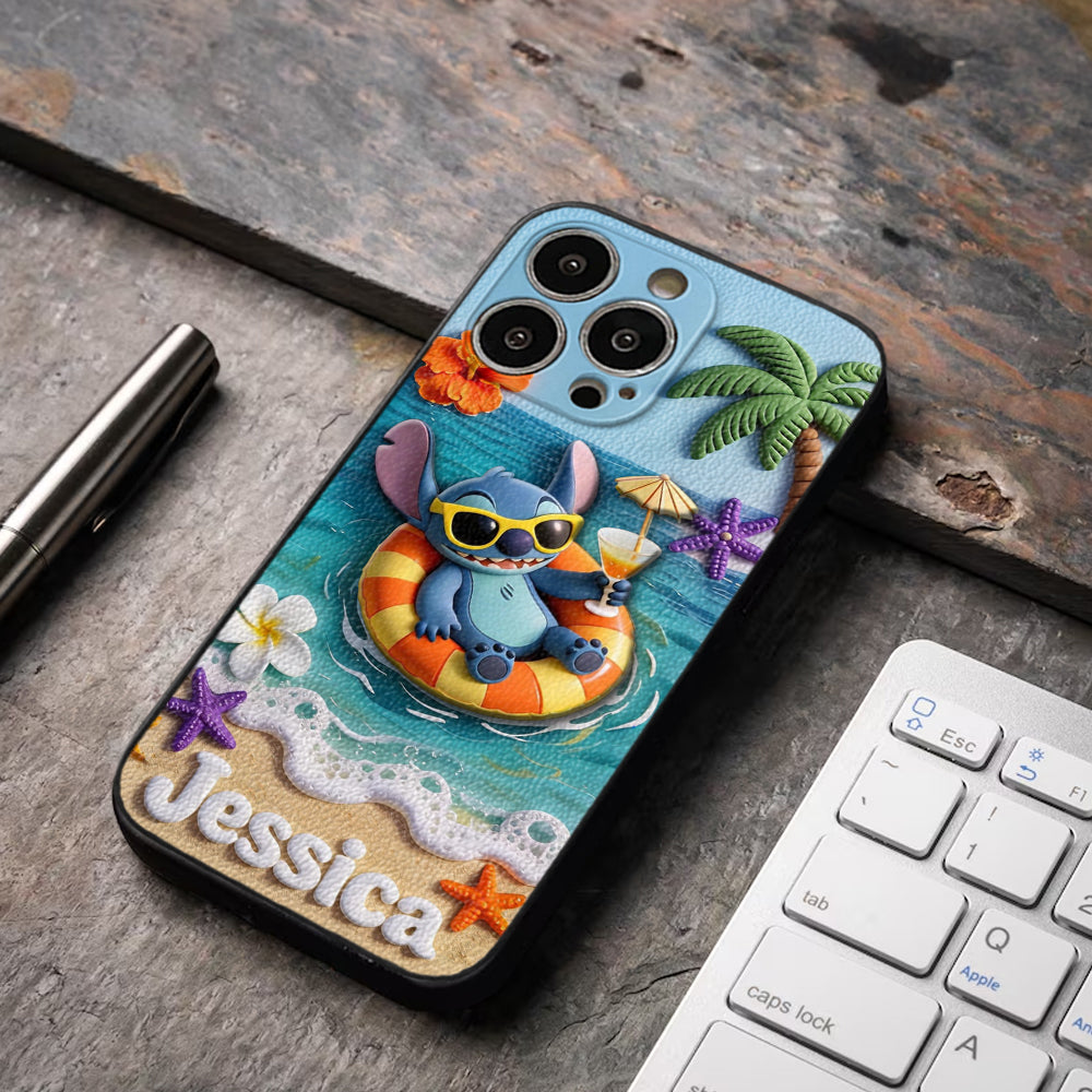Ohana Tropical Beach - Personalized Ohana 3D Embossed Leather Phone Case