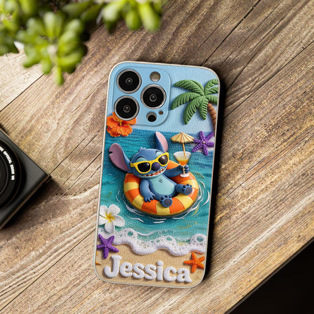 Ohana Tropical Beach - Personalized Ohana 3D Embossed Leather Phone Case