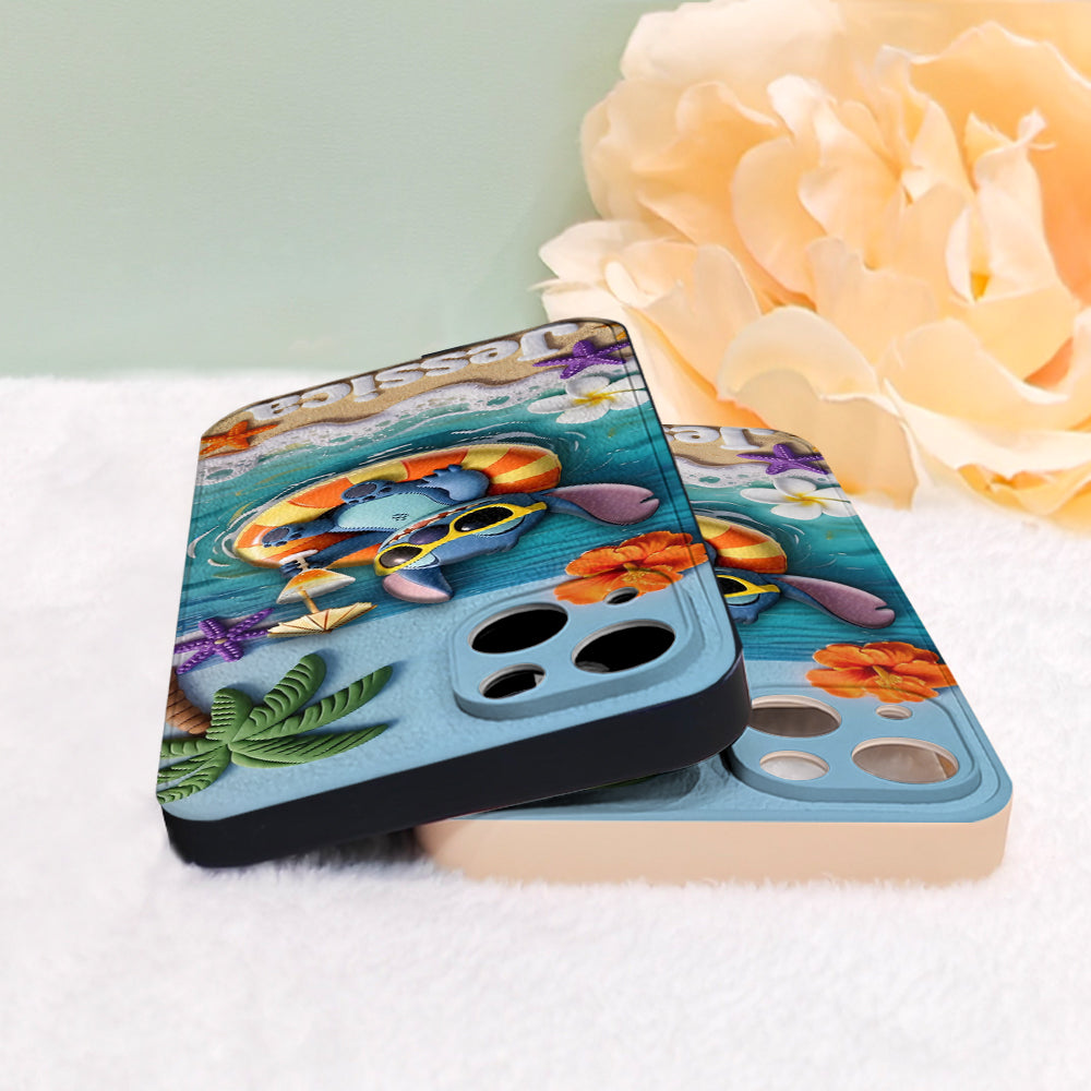 Ohana Tropical Beach - Personalized Ohana 3D Embossed Leather Phone Case