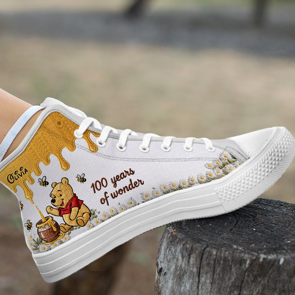 100 Years Of Wonder - Personalized Yellow Bear High Top Shoes