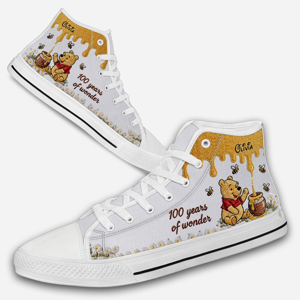100 Years Of Wonder - Personalized Yellow Bear High Top Shoes