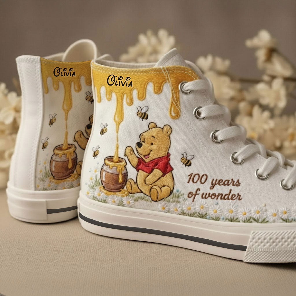 100 Years Of Wonder - Personalized Yellow Bear High Top Shoes