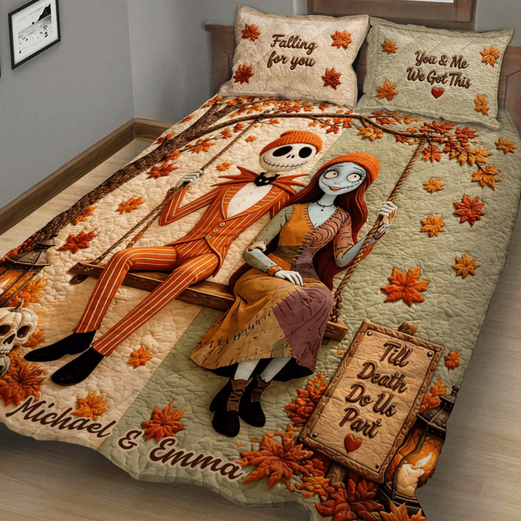 Nightmare Couple Fans Gift, Autumn Vibes - Personalized Nightmare Quilt Set