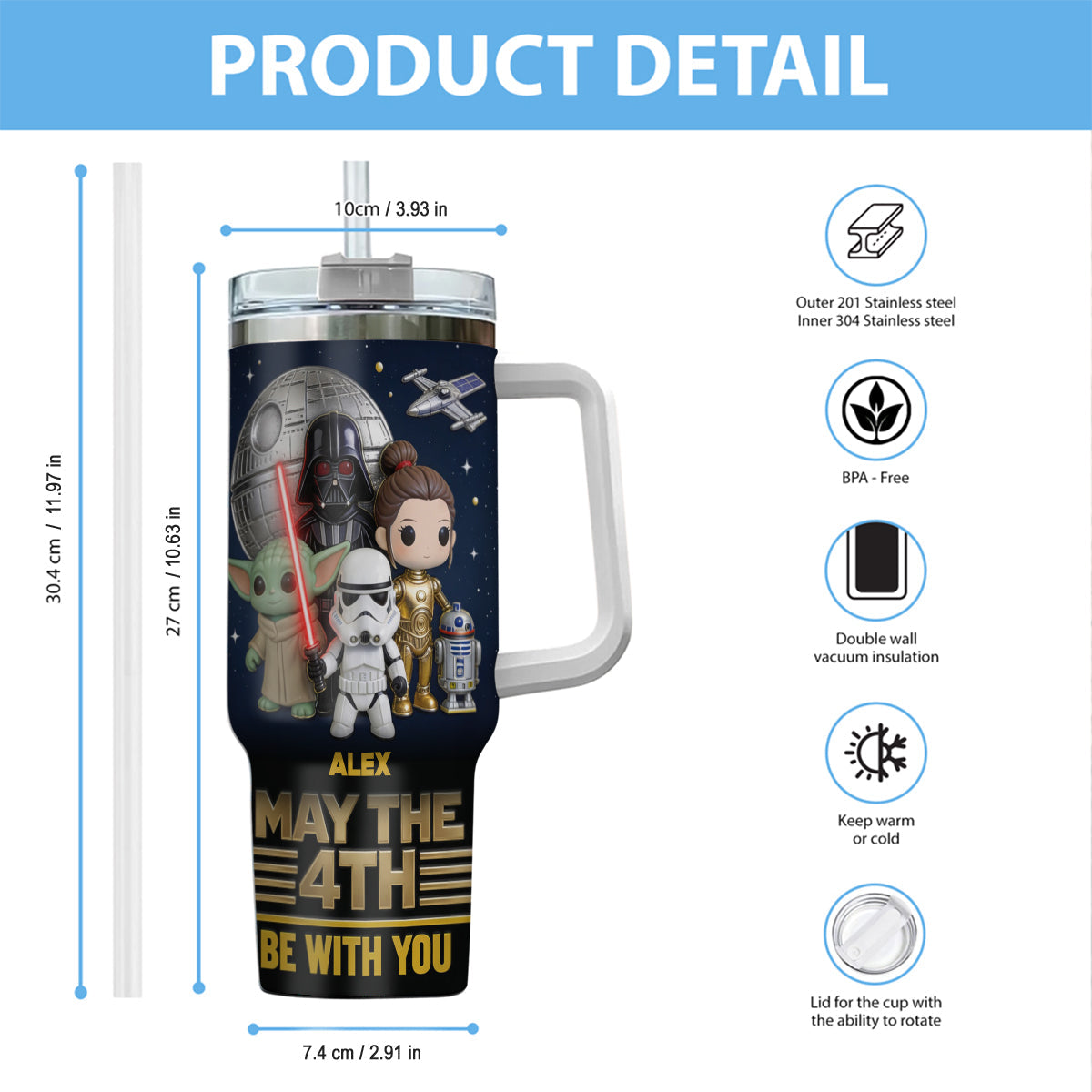 May The 4th Be With You - Personalized The Force Tumbler With Handle