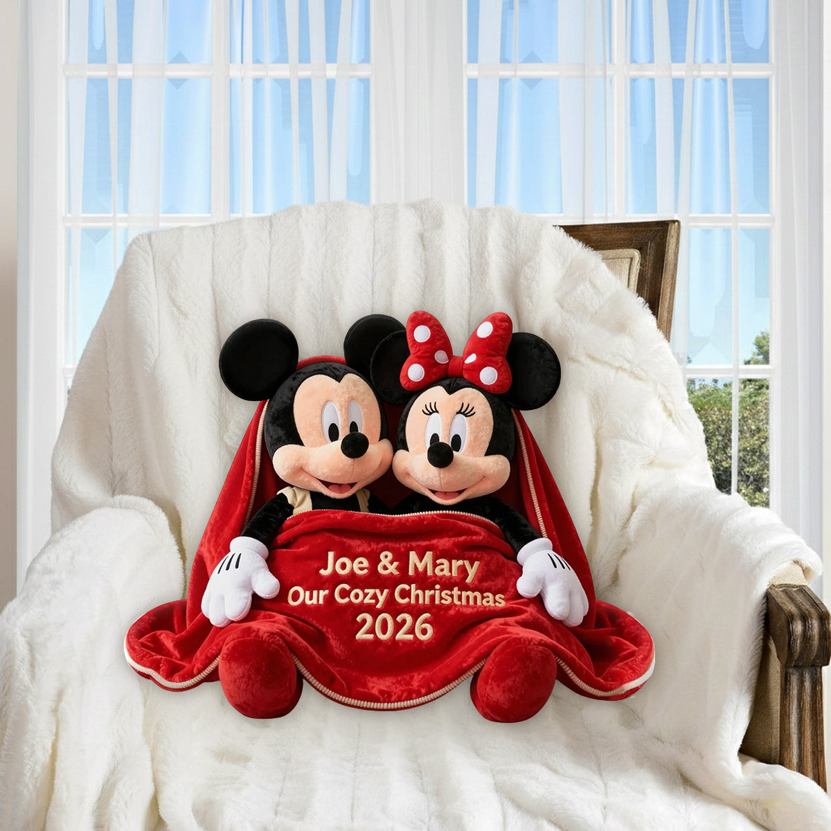 Couple Cozy Christmas - Personalized Mouse Premium Faux Fur Pillow