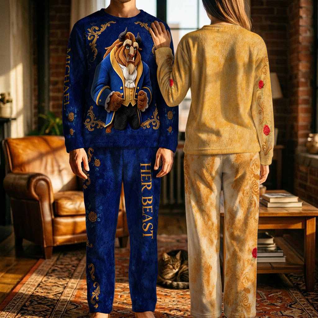 Her Beast And His Beauty - Personalized Beauty And The Beast Fleece Lounge Set