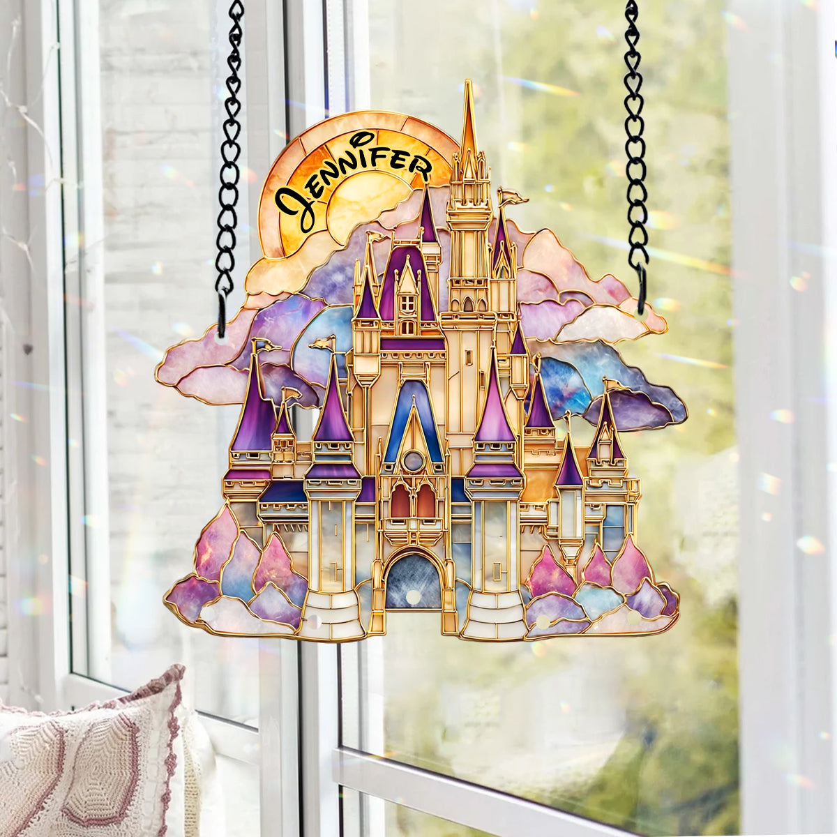 Magical Castle - Personalized Mouse Window Hanging Suncatcher With Charms