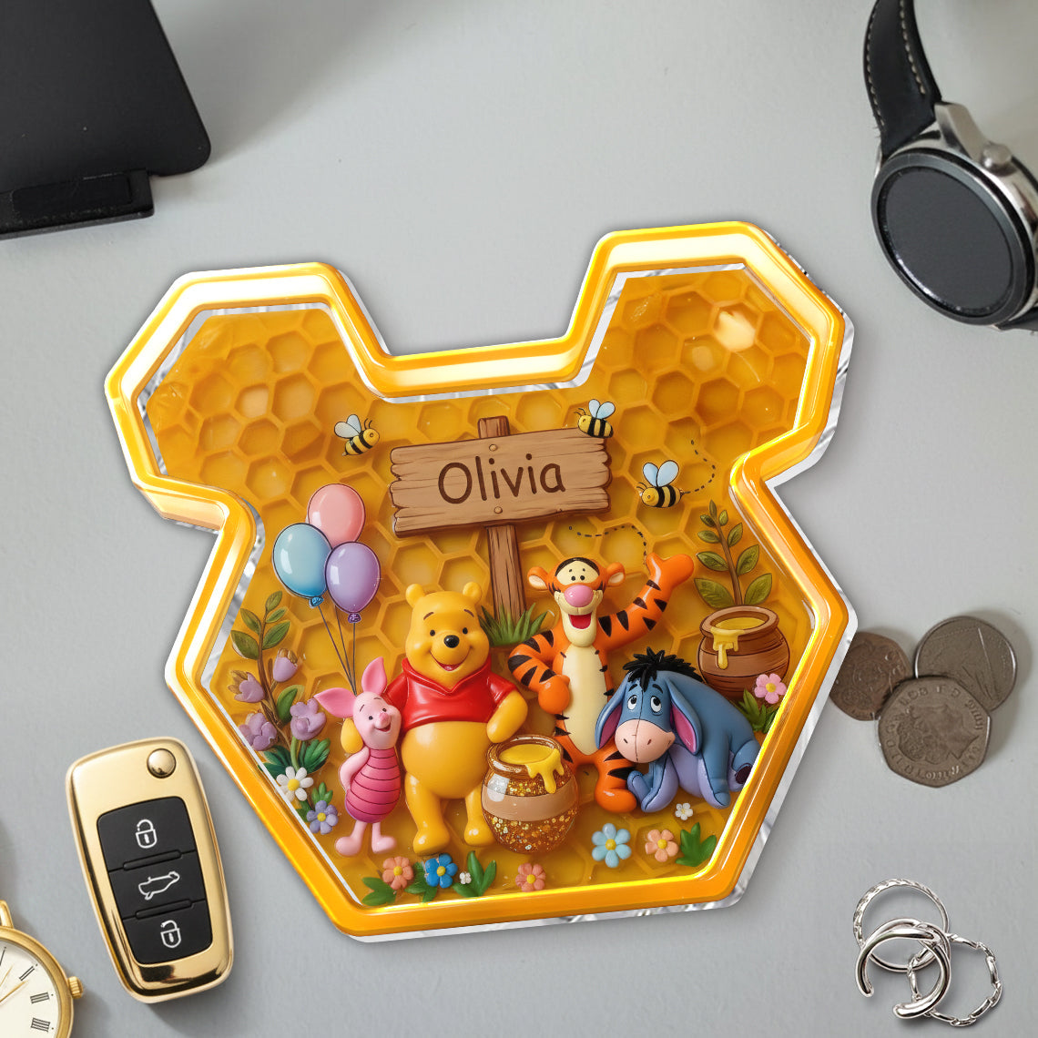 Sweet Honey Forest - Personalized Yellow Bear Catch-All Tray