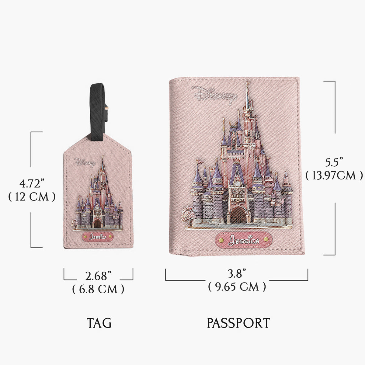 Magical Day Custom Name - Personalized Mouse Leather Luggage Tag & Passport Holder