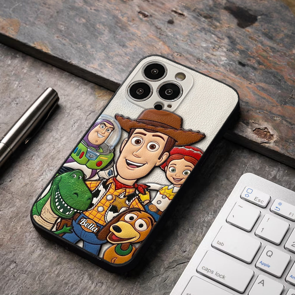 Galaxy And Western Buddy Toy - Personalized Movie For Kids 3D Embossed Leather Phone Case