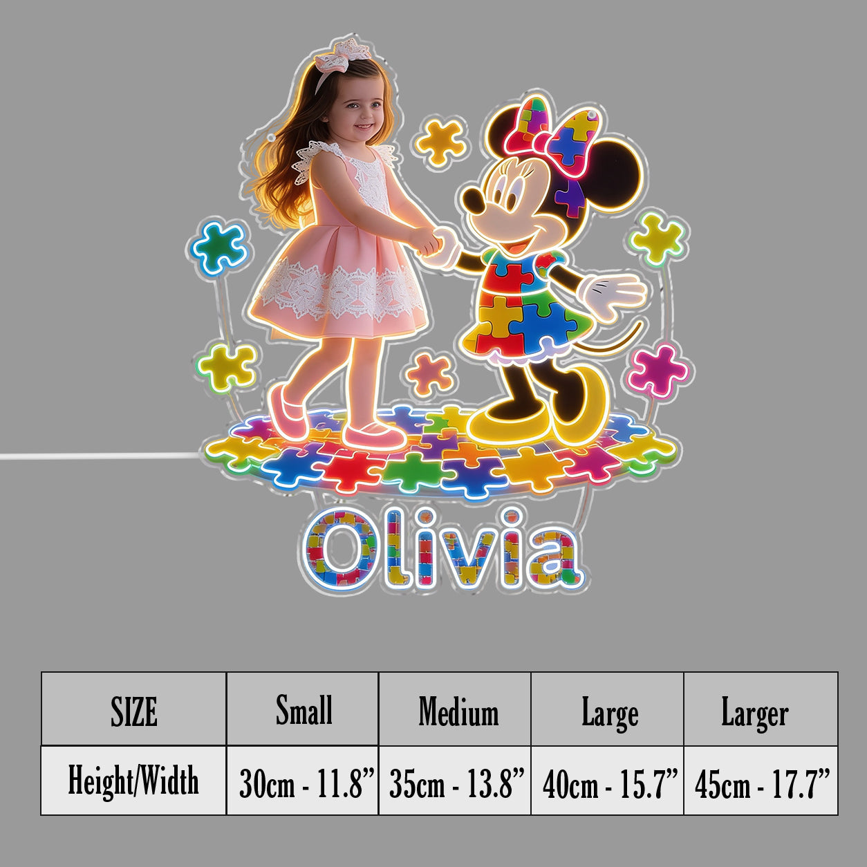 Autism Support Cartoon Puzzle - Personalized Autism Awareness Neon LED Light Sign