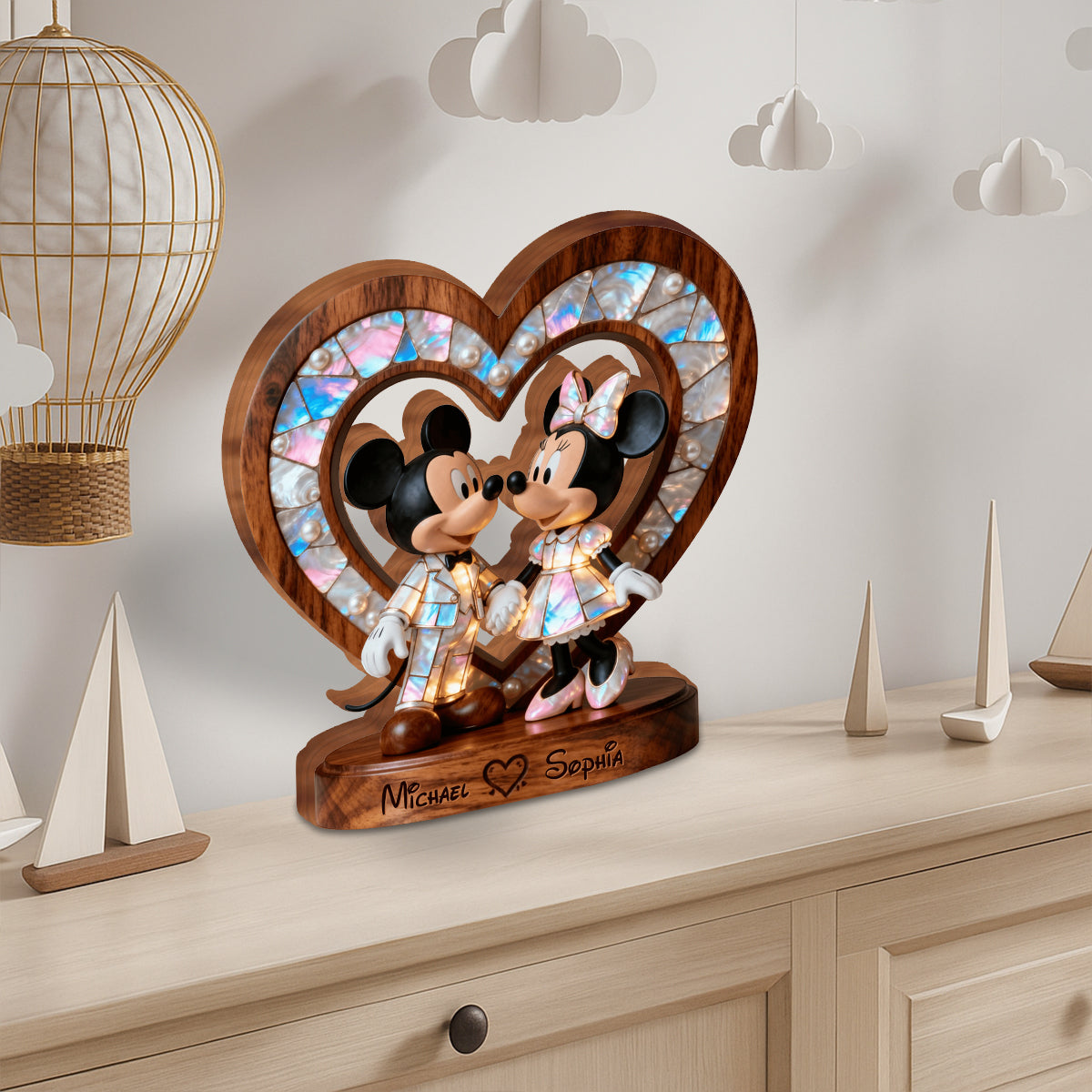 Mother Of Pearl Styled Mouse Couple - Personalized Mouse Custom Shaped Wood Plaque