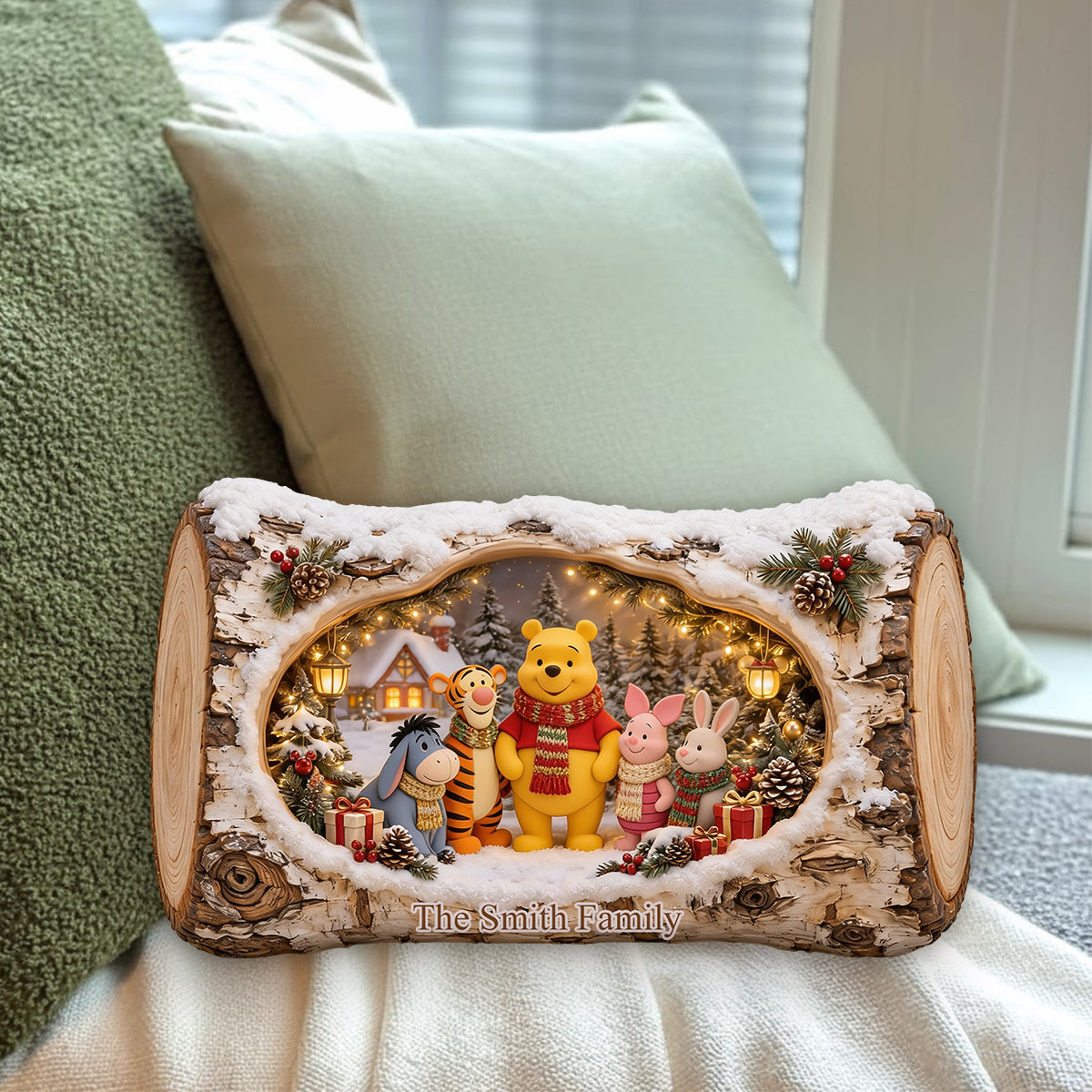 Merry Christmas - Personalized Yellow Bear Premium Faux Fur Pillow