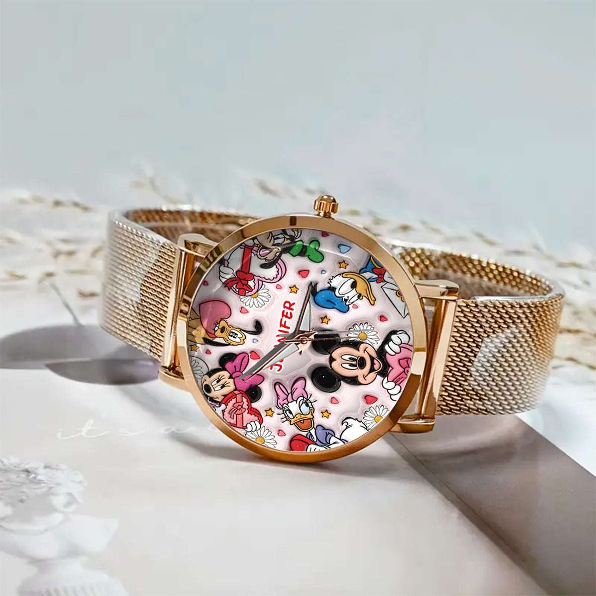 Fun-Loving Mouse, Duck, and Dog Character Design - Personalized Mouse Women Hand Watch