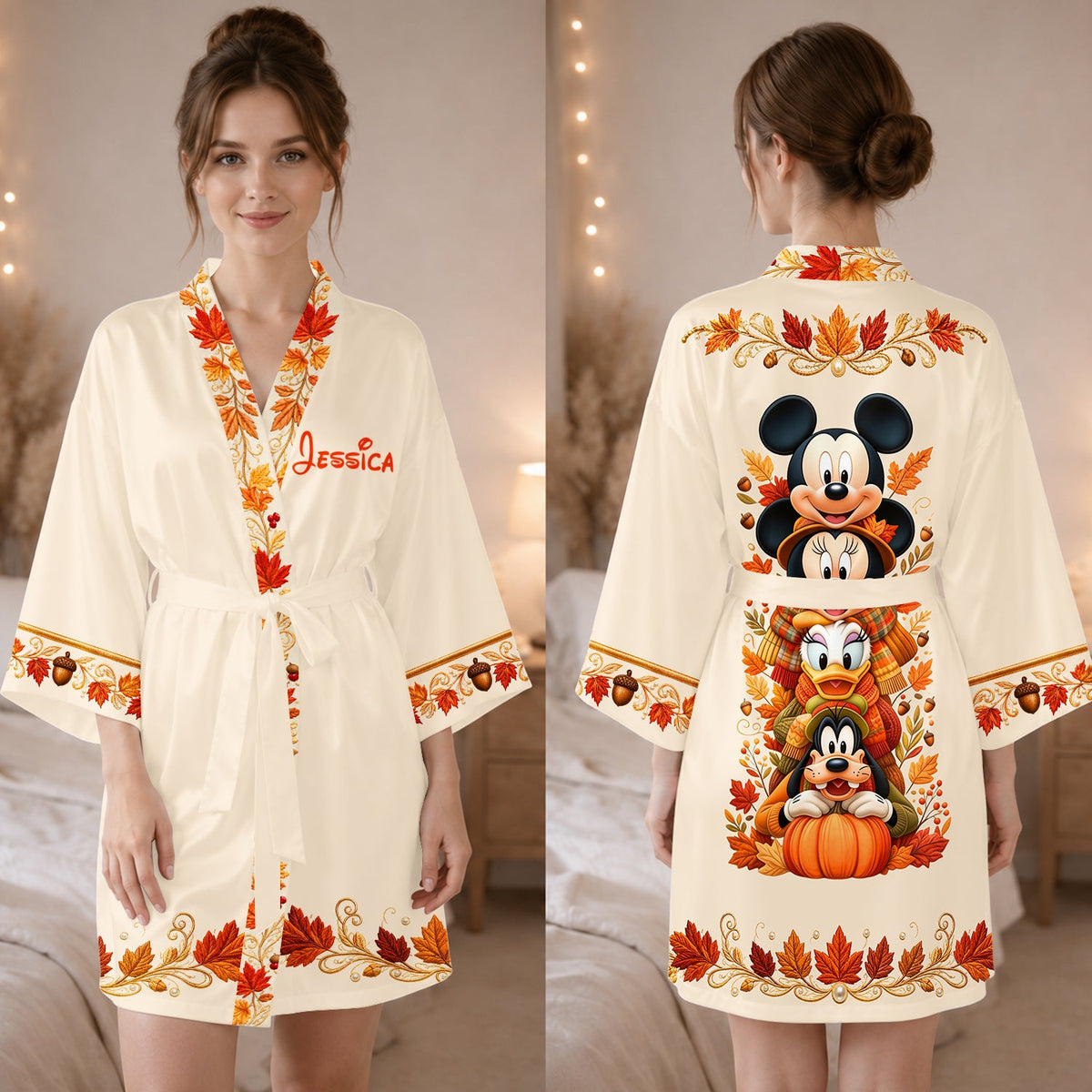 Fall Vibes - Personalized Mouse Satin Robe