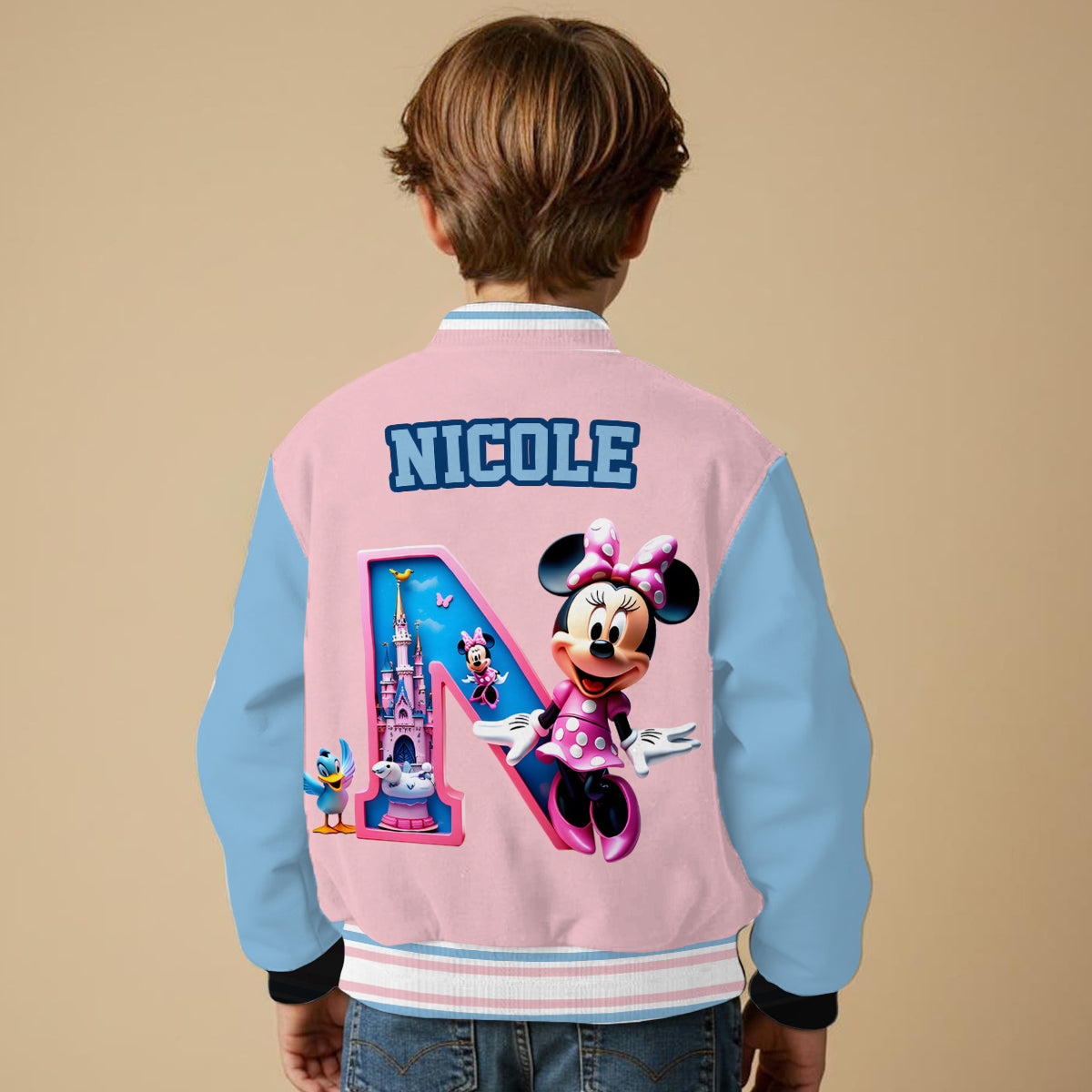 Custom Initial Magical World - Personalized Mouse Varsity Jacket