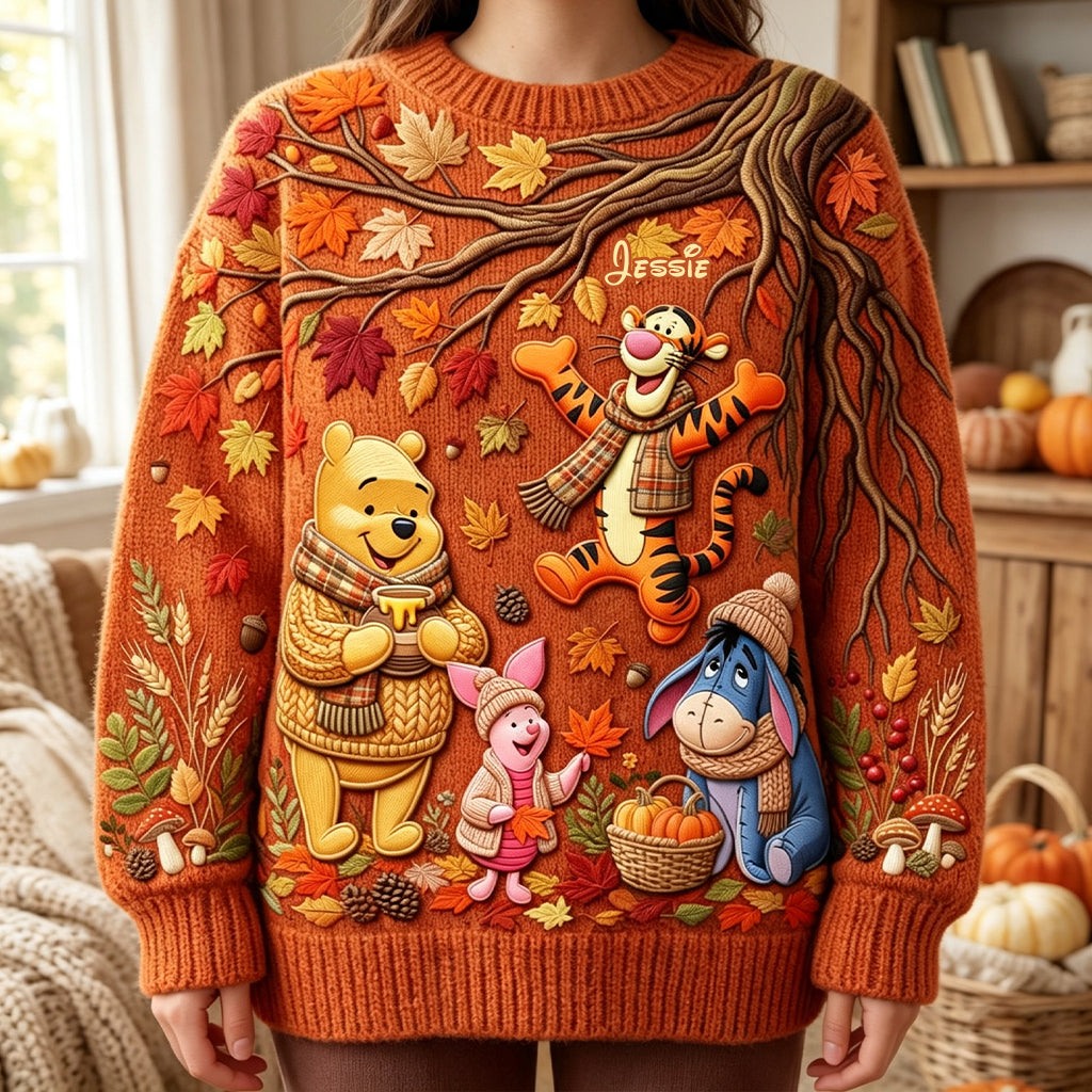 Autumn Vibe - Personalized Yellow Bear Ugly Sweater