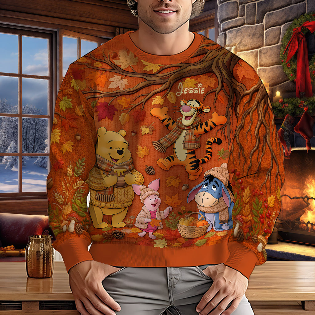 Autumn Vibe - Personalized Yellow Bear Ugly Sweater