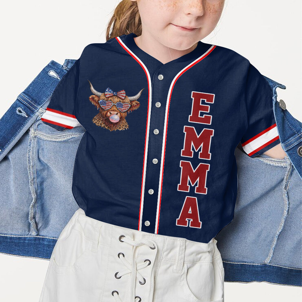 Patriotic Highland Cow - Personalized Highland Cow Baseball Jersey