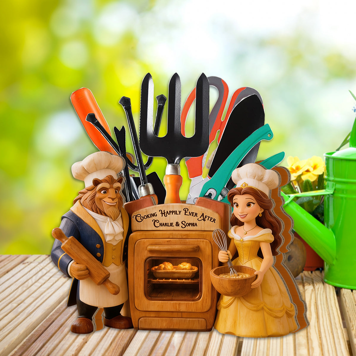 Cooking Happily Ever After - Personalized Beauty And The Beast Wooden Desk Organizer