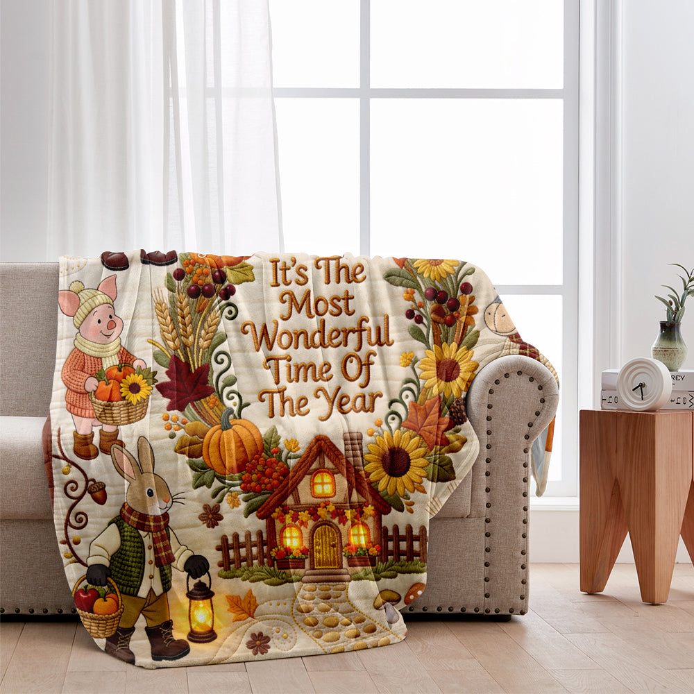 It's The Most Beautiful Time Of The Year - Personalized Yellow Bear Blanket