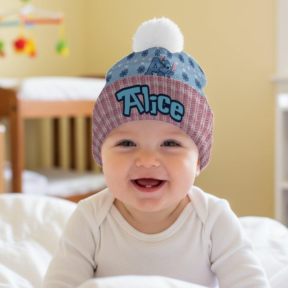 Blue Ohana Inital Name Letter - Personalized Ohana Beanie Hat