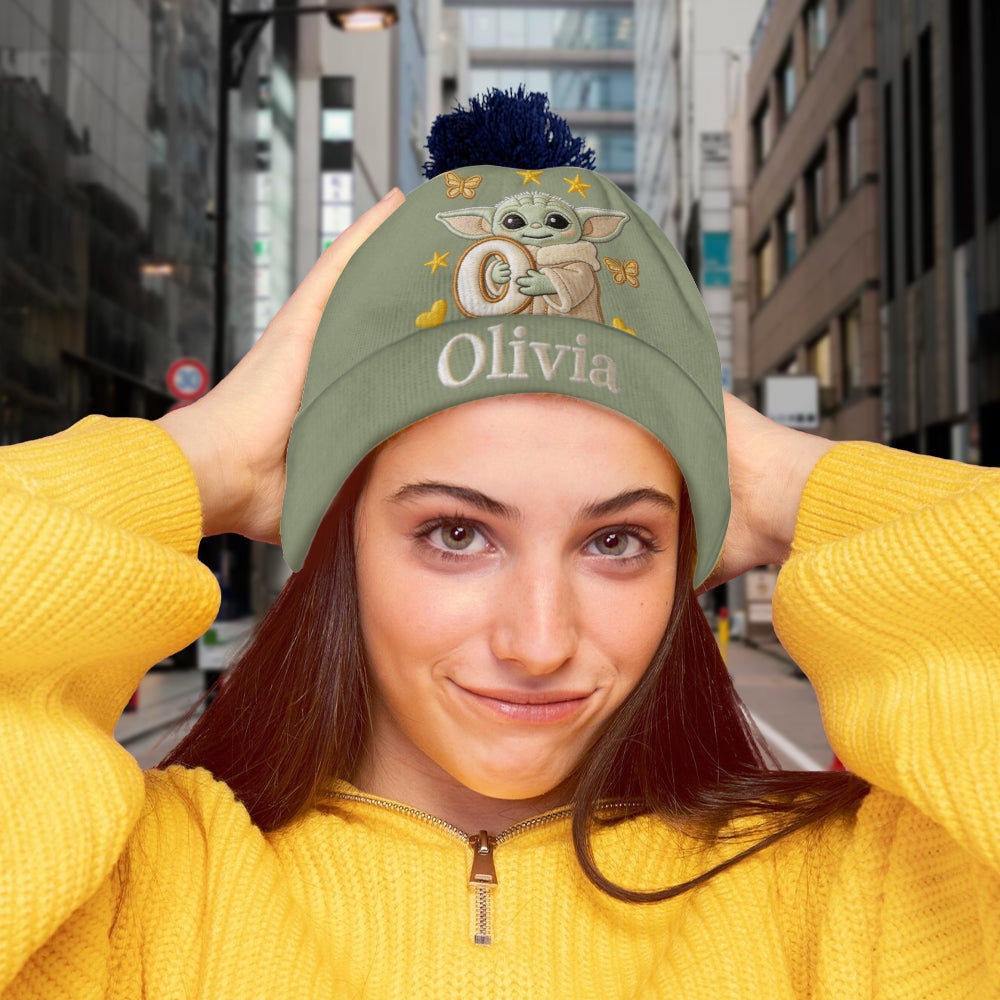 Initial Green Baby - Personalized The Force Beanie Hat