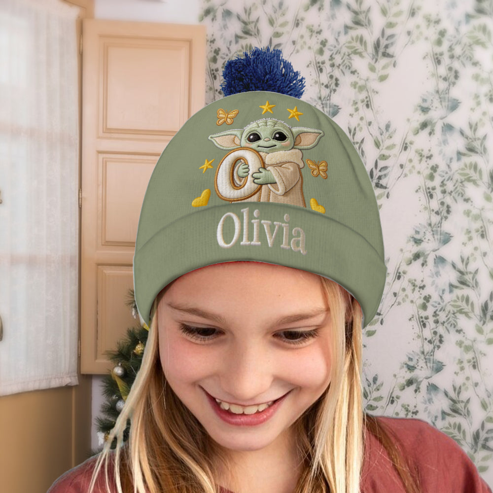 Initial Green Baby - Personalized The Force Beanie Hat