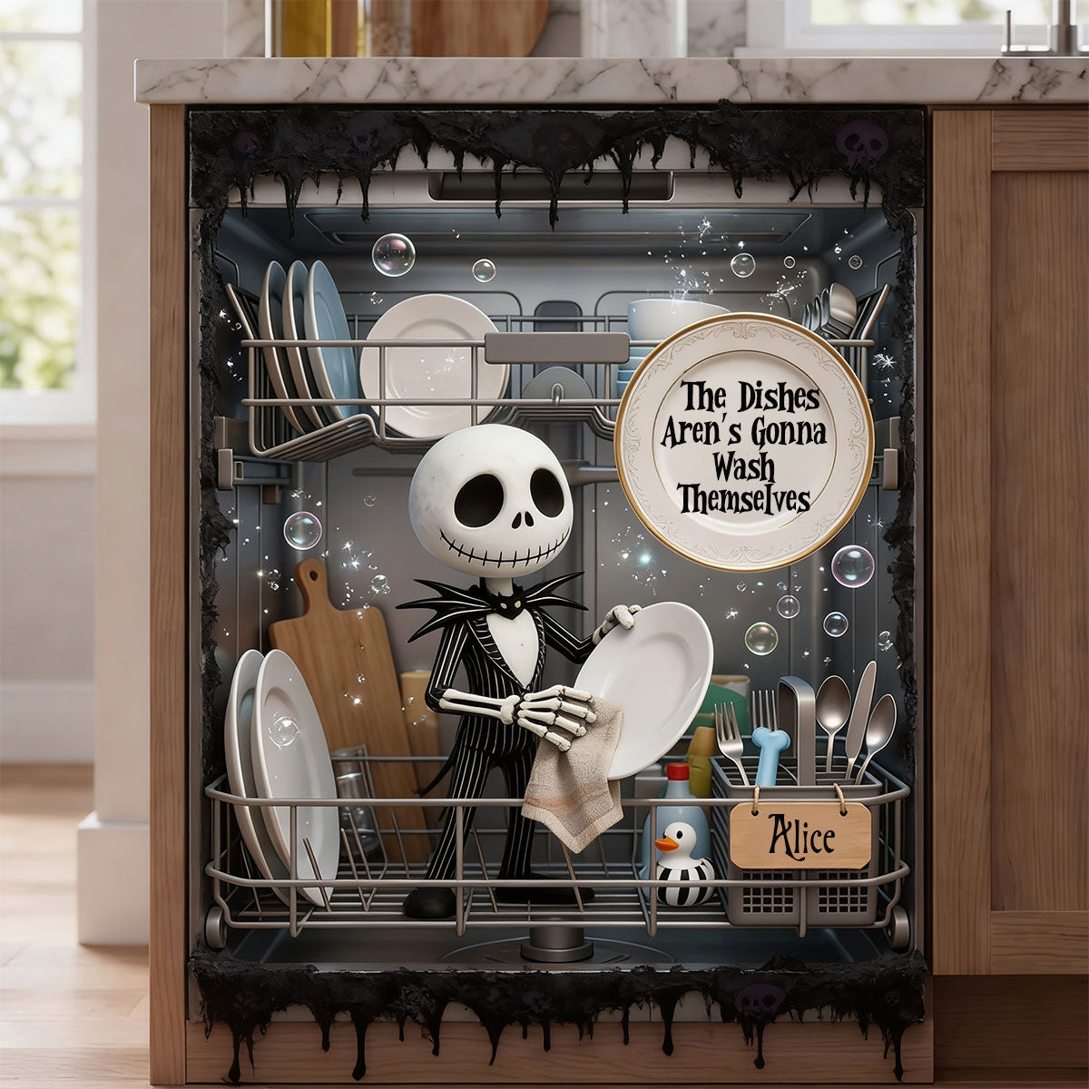 Spooky Skeleton Wash Dishes - Personalized Nightmare Dishwasher Cover