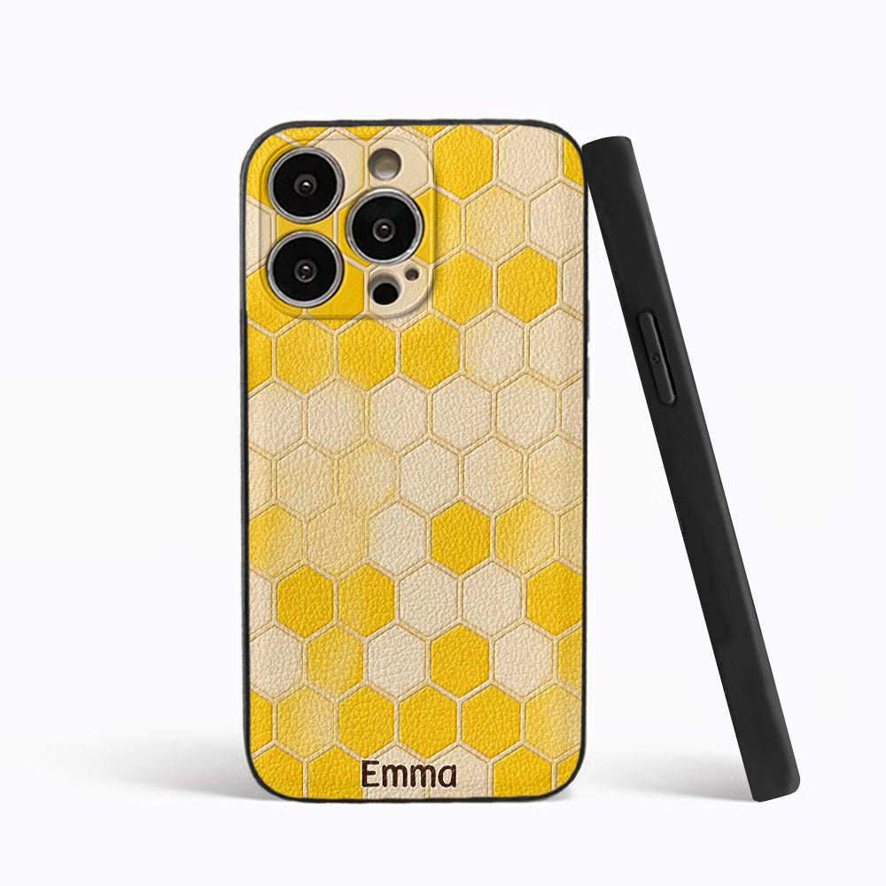 Winnie Friends Leather Case & Dangling Charm - Personalized Yellow Bear 3D Embossed Leather Phone Case