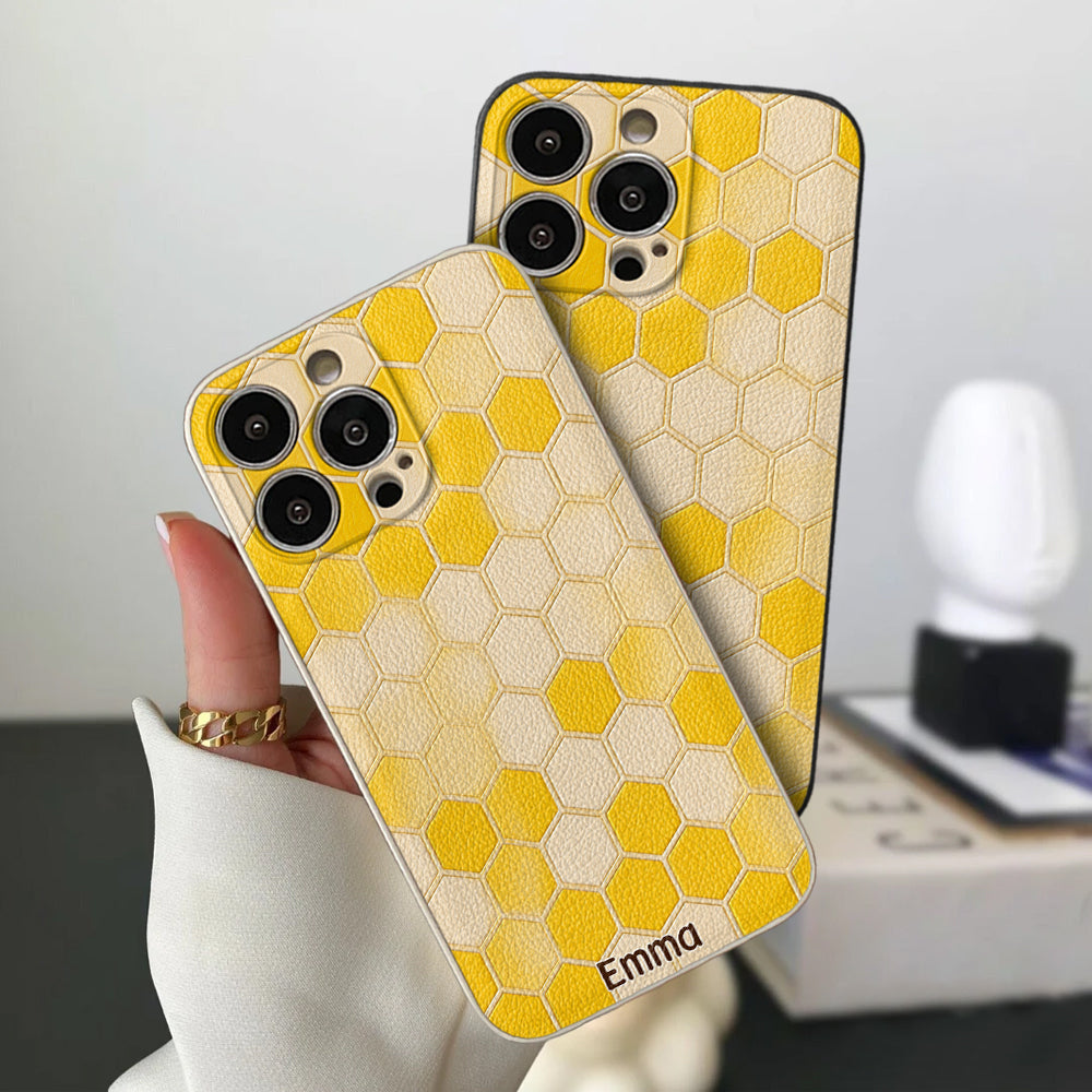 Winnie Friends Leather Case & Dangling Charm - Personalized Yellow Bear 3D Embossed Leather Phone Case