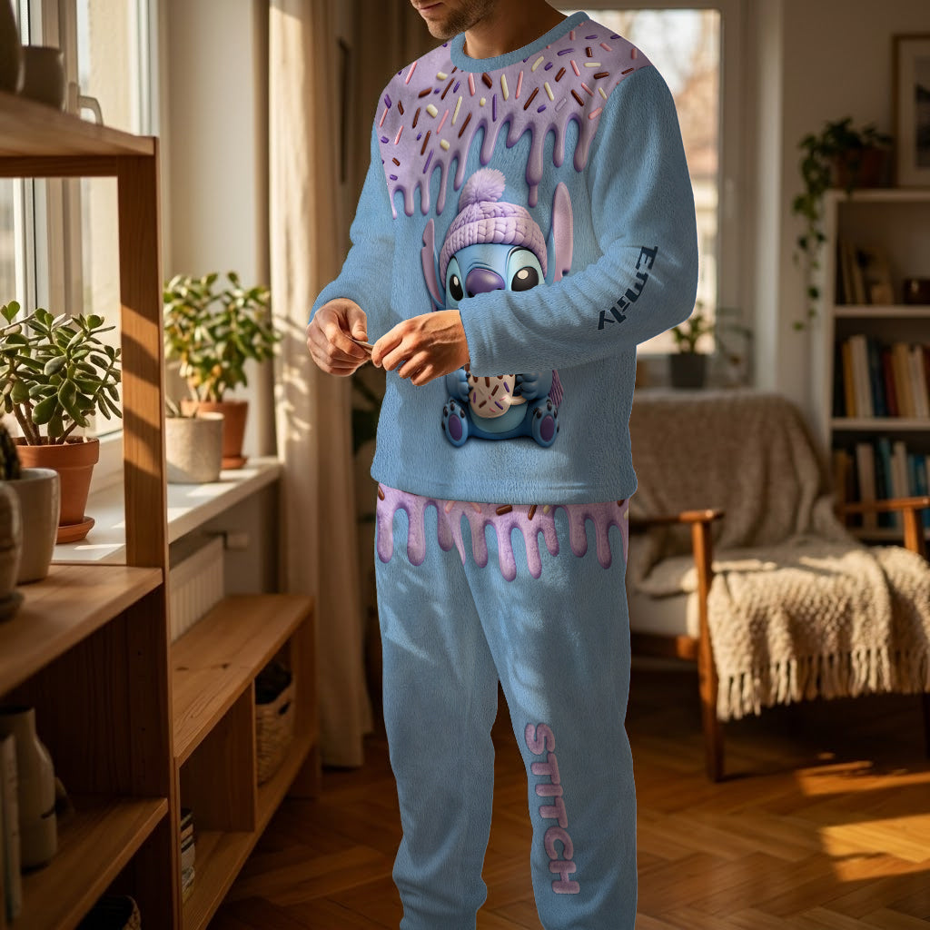 Cute Blue Monster - Personalized Ohana Fleece Lounge Set