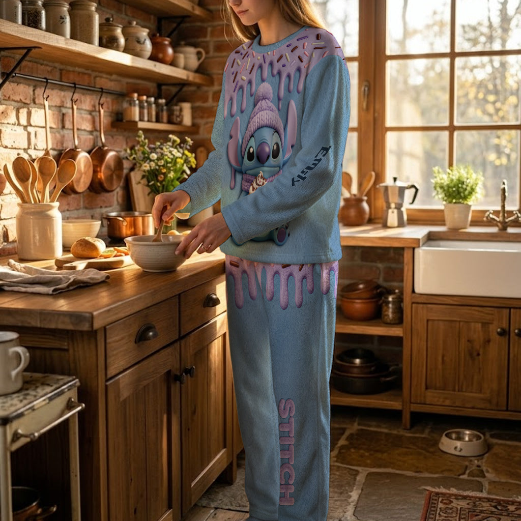 Cute Blue Monster - Personalized Ohana Fleece Lounge Set